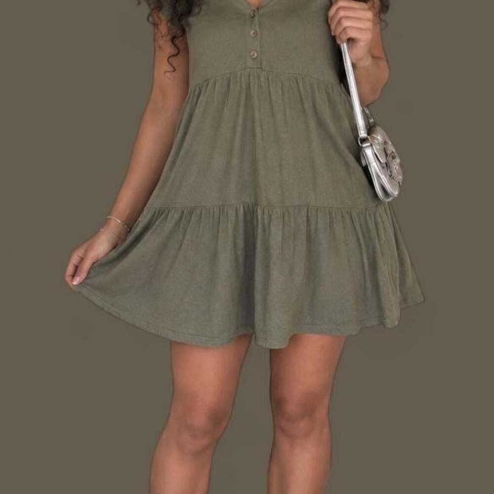 Knox Rose Olive Green Tiered Mini Dress Size M